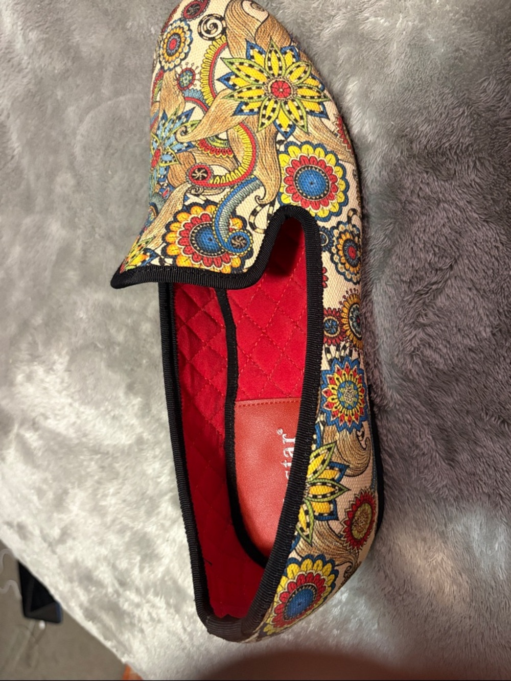Colorful Floral Slip-On Ballet Flat - Red Insole